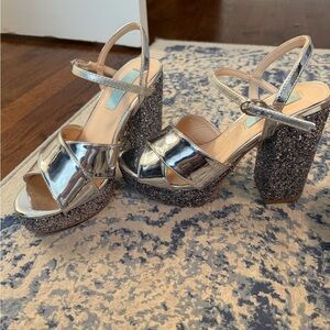 Betsey Johnson Silver Glitter Platform Sandals